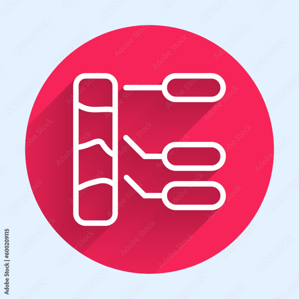 White line Agricultural soil test and results icon isolated with long shadow background. Digital soil analysis. Red circle button. Vector White line Agricultural soil test and results icon isolated with long shadow background. Digital soil analysis. Red circle button. Vector
