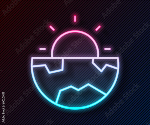 Glowing neon line Earth core structure crust icon isolated on black background. Vector