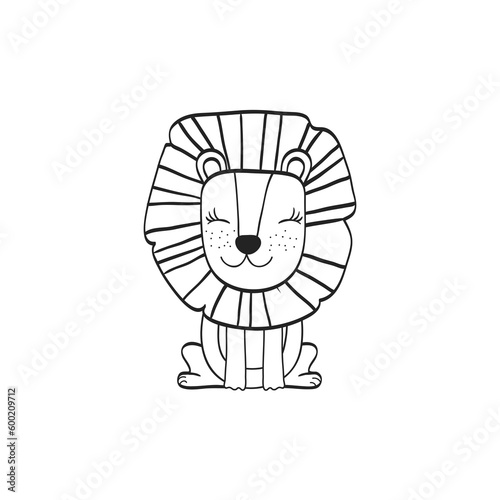 Cute Lion cartoon. Animal vector Illustration. Outlined for coloring book.