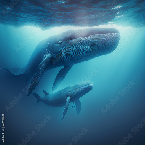 images blue whales walking under the sea Generative AI