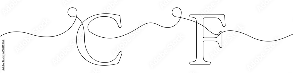 Celsius, Fahrenheit sign line continuous drawing vector. One line Celsius, Fahrenheit vector background. Celsius, Fahrenheit icon. Continuous outline of Celsius, Fahrenheit. Linear Celsiuse, Fahrenhei Celsius, Fahrenheit sign line continuous drawing vector. One line Celsius, Fahrenheit vector background. Celsius, Fahrenheit icon. Continuous outline of Celsius, Fahrenheit. Linear Celsiuse, Fahrenhei