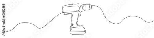 Cordless Screwdriver, Electric Drill sign line continuous drawing vector. One line Cordless Screwdriver, Electric Drill vector background. Cordless Screwdriver, Electric Drill icon. Continuous outline