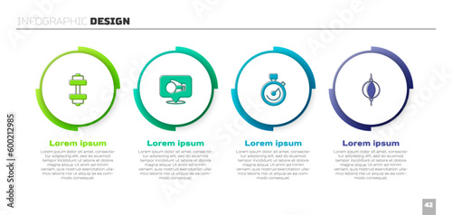 Set Dumbbell, Boxing glove, Stopwatch and Punching bag. Business infographic template. Vector