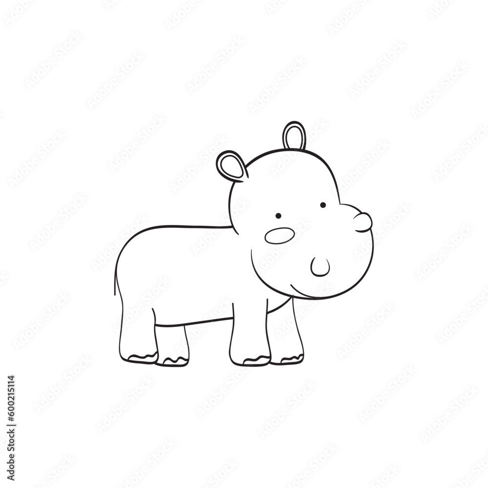 Fototapeta premium Cute Hippo cartoon. Animal vector Illustration. Outlined for coloring book.
