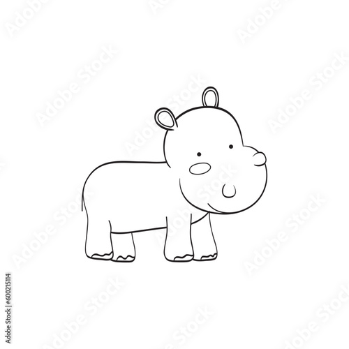 Cute Hippo cartoon. Animal vector Illustration. Outlined for coloring book.