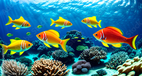Illustration de poissons tropicaux,IA générative. photo
