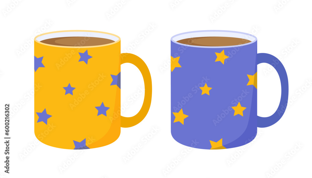 Paired mugs. Yellow and blue coffee mug.
Ceramic mugs with stars. Isolated on white background. Paired mugs. Yellow and blue coffee mug.
Ceramic mugs with stars. Isolated on white background.