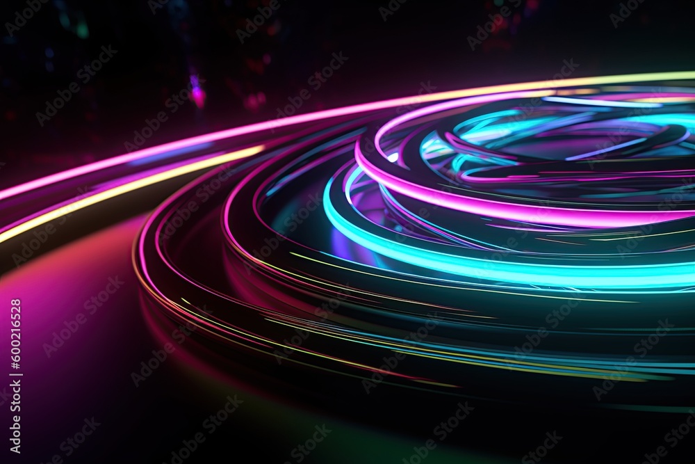abstract background of neon lights trails, created with AI, AI, generative AI 