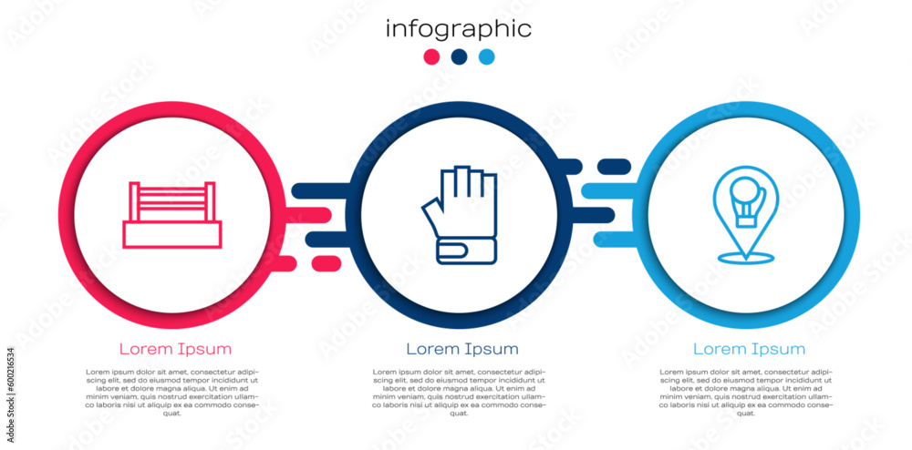 Set line Boxing ring, MMA glove and . Business infographic template. Vector