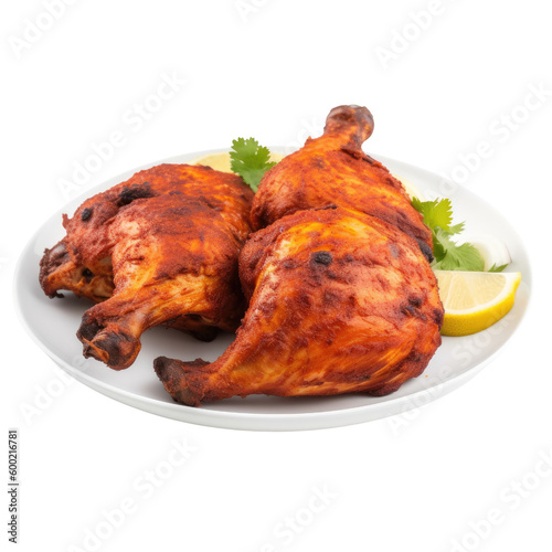 tandoori chicken platter isolated on a transparent, generative ai