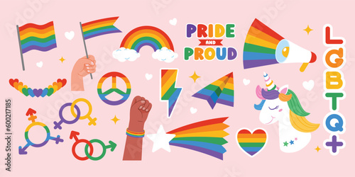 LGBTQ+  Community, Pride Month Celebration, Icon Set Sign, Vector Illustration