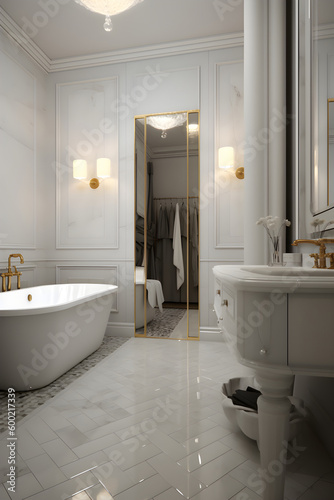 Classic style interior of bathroom in luxury house. Generative AI