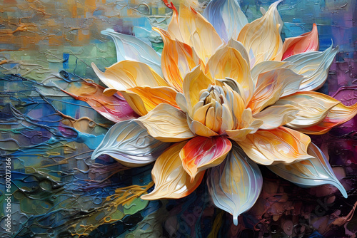 Colorful Flower Impasto Painting Art. Ai generative