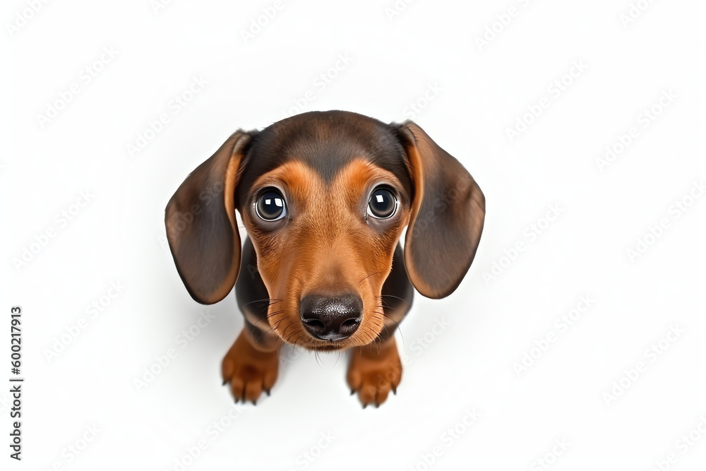 Young dachshund on white background, AI generative