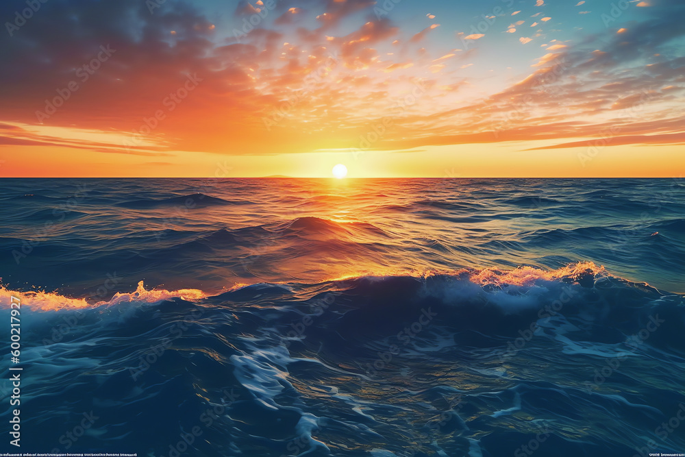 Seascape at sunset, AI generative