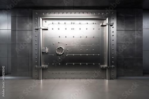 Front view of light silver bank vault door, closed Generative AI