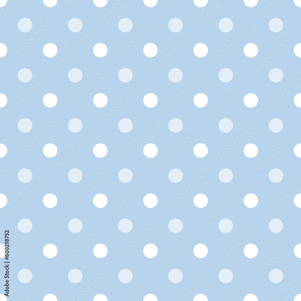 Seamless polka dot blue and white pattern. Minimal fashionable design. Polka dots trendy background, tile. For fabric pattern, card, decor, wrapping paper	
