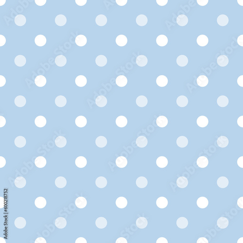 Seamless polka dot blue and white pattern. Minimal fashionable design. Polka dots trendy background, tile. For fabric pattern, card, decor, wrapping paper 