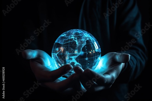 businessman holding a techn...