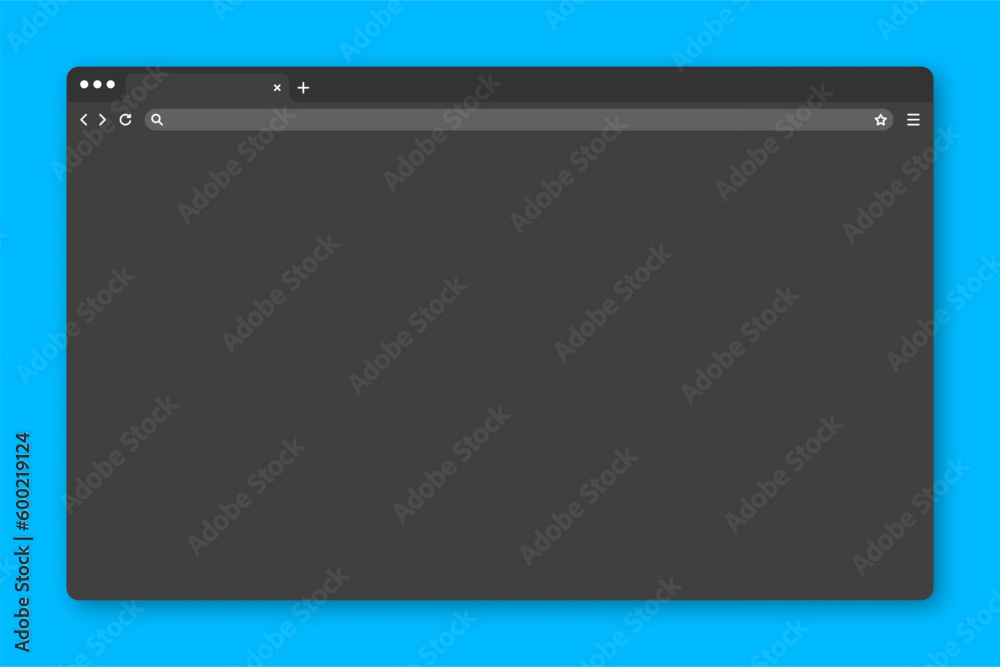 Blank web browser window with tab, toolbar and search field. Modern website, internet page in flat style. Browser mockup for computer, tablet and smartphone. Dark mode. Vector illustration Blank web browser window with tab, toolbar and search field. Modern website, internet page in flat style. Browser mockup for computer, tablet and smartphone. Dark mode. Vector illustration