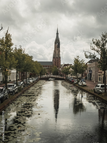 Delft (The Netherlands).The New Church through the channel