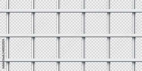 Realistic shiny metal prison bars. Detailed jail cage, prison iron fence. Criminal background mockup. Vector illustration