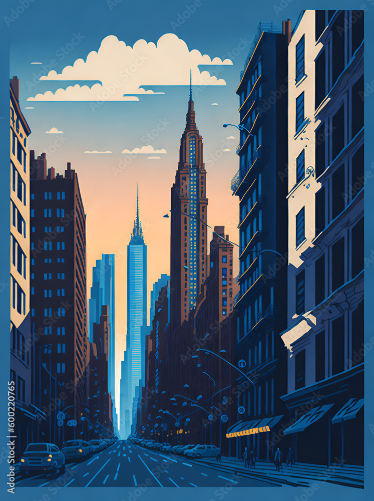 New York street. AI generated illustration New York street. AI generated illustration
