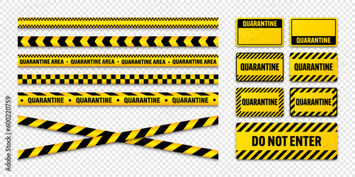 Fototapete Various quarantine zone warning tapes and shields