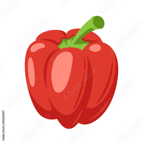 Sweet red bell pepper isolated on white background. Bell pepper in Cartoon style. Vector illustration