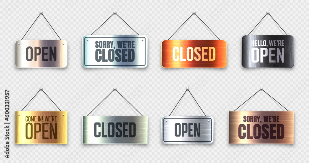 Brushed metal Open and Closed hanging signboards. Vintage door sign for ...