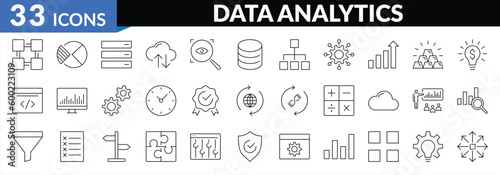 Data analytics icons set. Collection of data, source, analytics, database icon set EPS10 - Vector