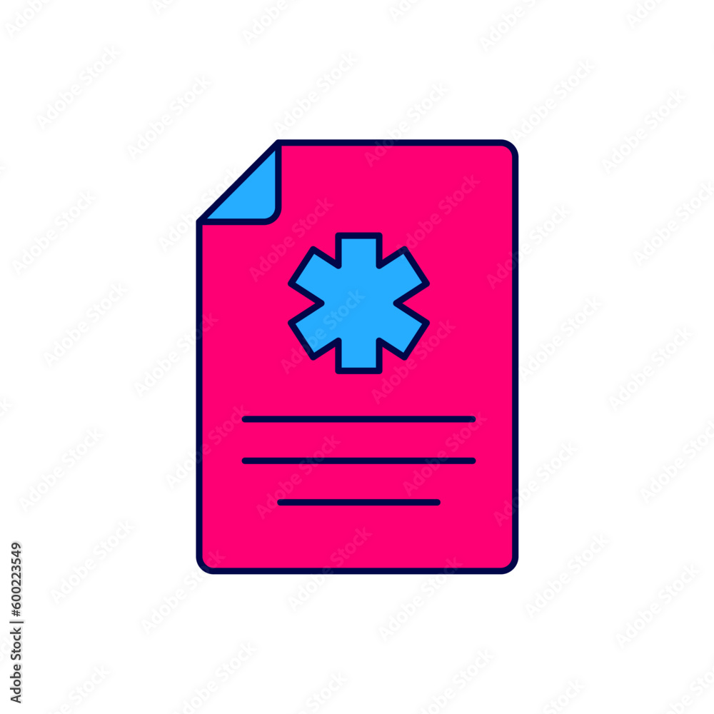 Filled outline Medical clipboard with clinical record icon isolated on white background. Health insurance form. Prescription, medical check marks report. Vector