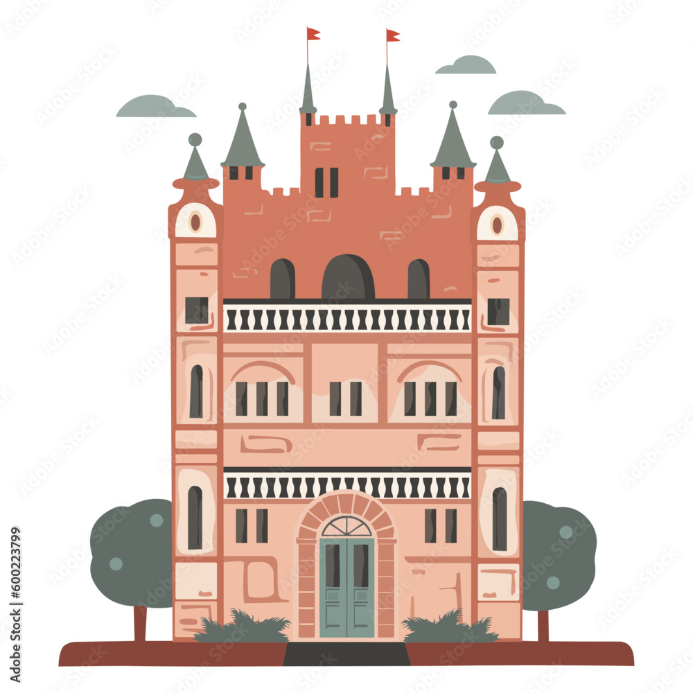 Cartoon castle. Flat vector illustration