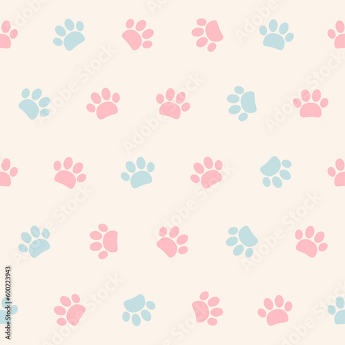 seamless paw pattern blue pink vector
