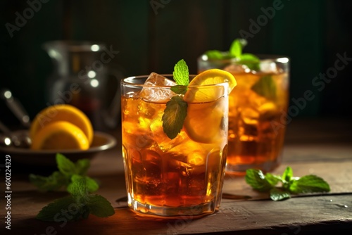High-quality image of refreshing summer drink iced-tea. Generative Ai.