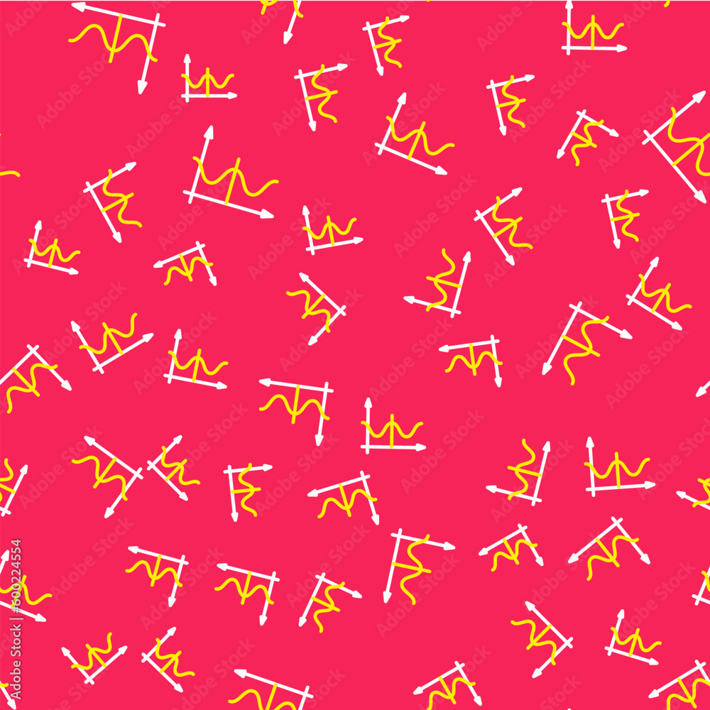 Line Graph, schedule, chart, diagram, infographic, pie graph icon isolated seamless pattern on red background. Vector Line Graph, schedule, chart, diagram, infographic, pie graph icon isolated seamless pattern on red background. Vector