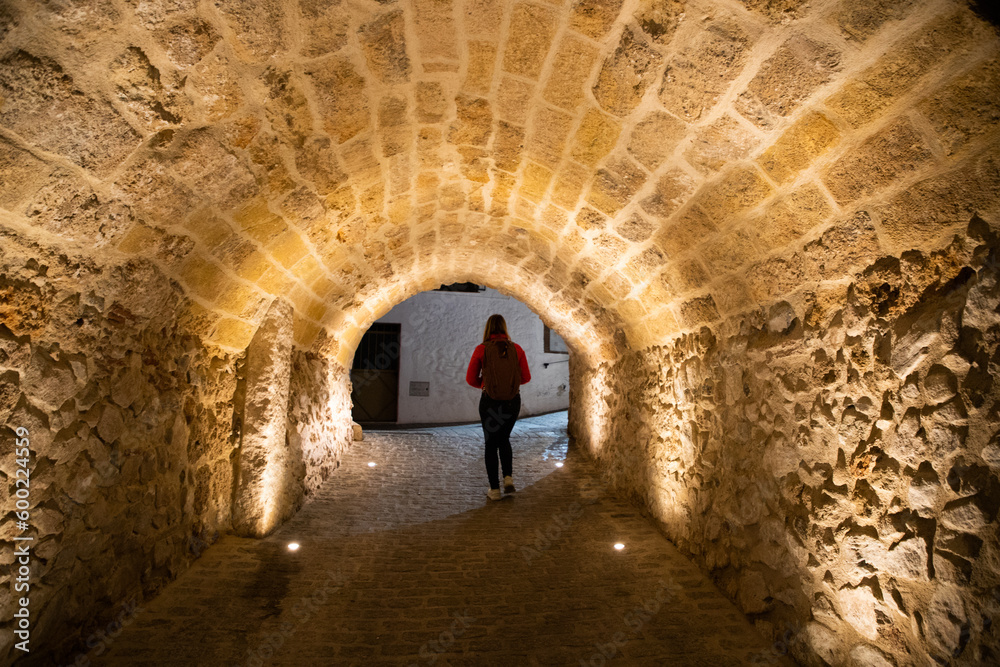 illuminated tunnel at night illuminated tunnel at night