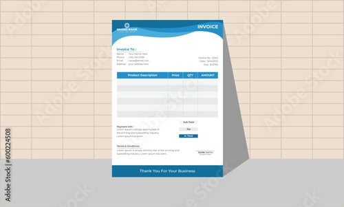 Professional and modern invoice template, payment agreement vector design. accounting bill from price invoice. payment agreement design template.