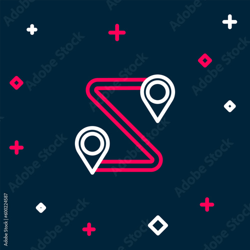 Free Download Line Route location icon isolated on blue background. Map pointer sign. Concept of path or road. GPS navigator. Colorful outline concept. Vector - GFXLoad