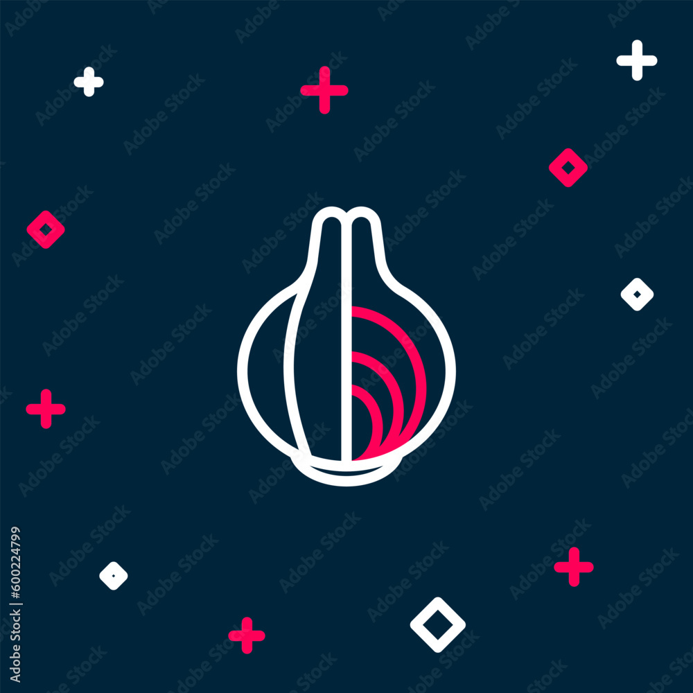 Obraz premium Line Onion icon isolated on blue background. Colorful outline concept. Vector