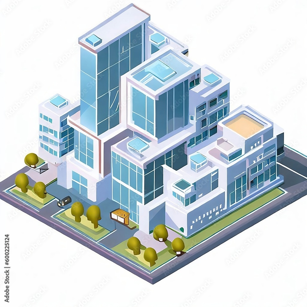 A cartoon image of a building with a road and a sign ai generated