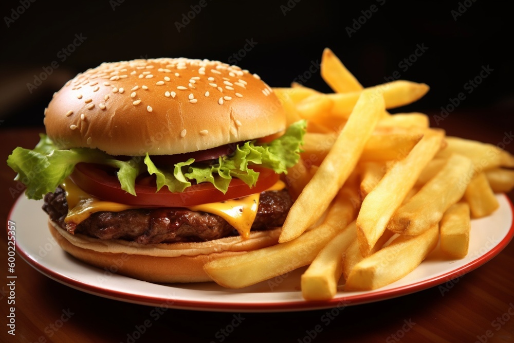 Fresh tasty burger on dark background AI image
