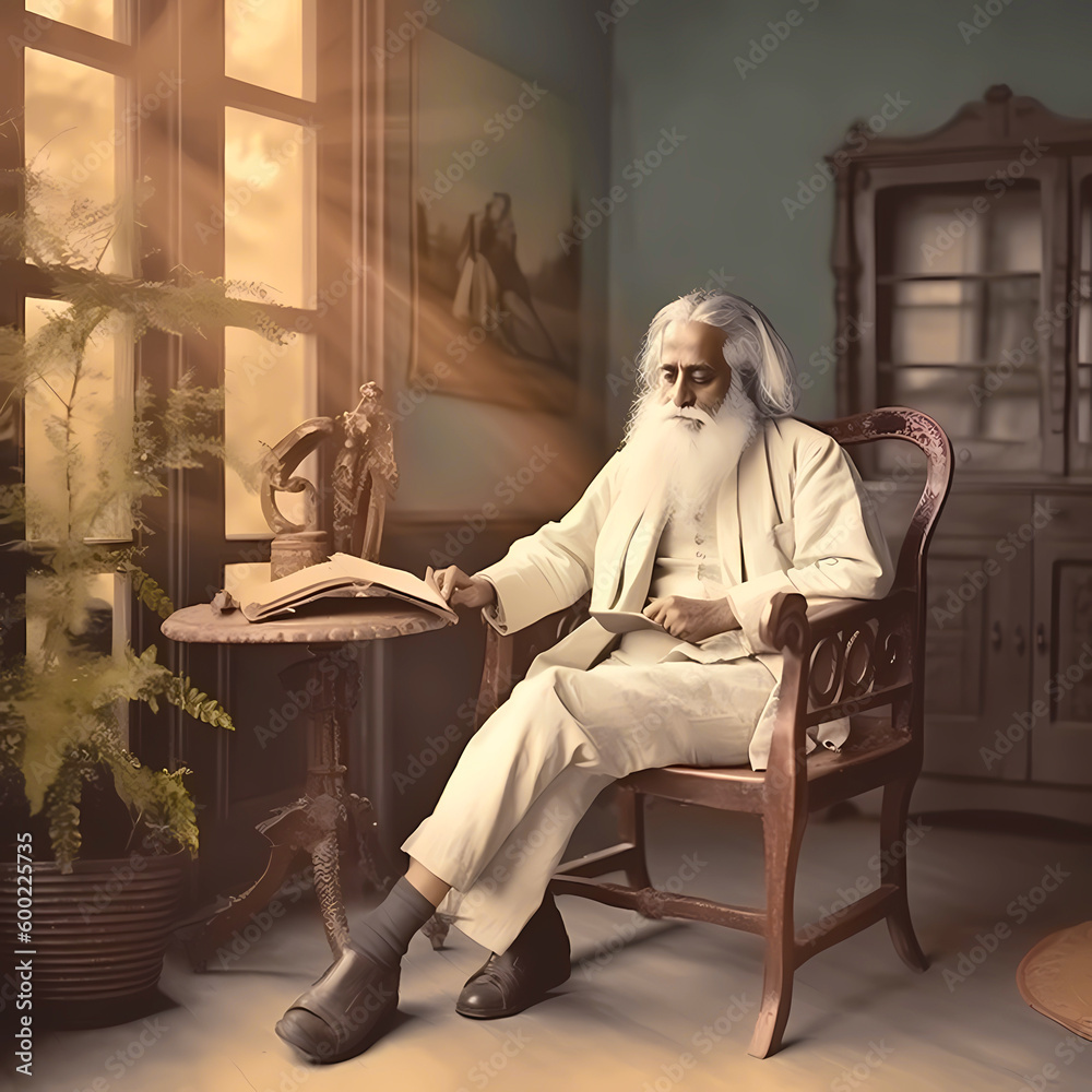 Rabindranath Tagore seated on chair. Bangladeshi famous poet and