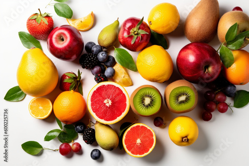 Fruits Scattered On A White Background