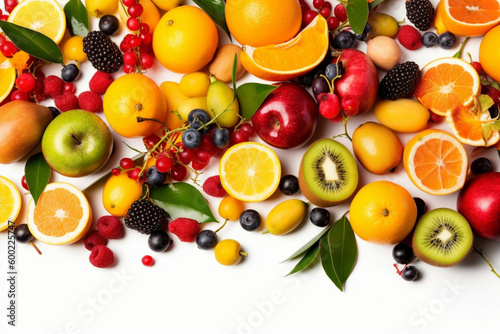 Fruits Scattered On A White Background