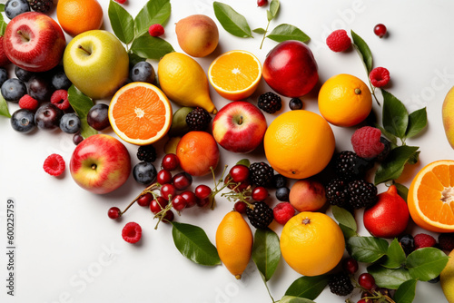 Fruits Scattered On A White Background