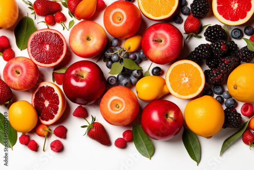 Fruits Scattered On A White Background