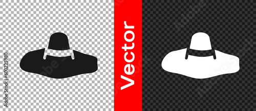 Black Elegant women hat icon isolated on transparent background. Vector