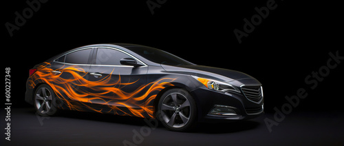 Colorful airbrushing of a car on a dark background. AI generation