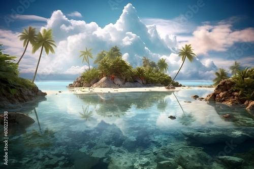 tropical paradise island illustration © Hasanul